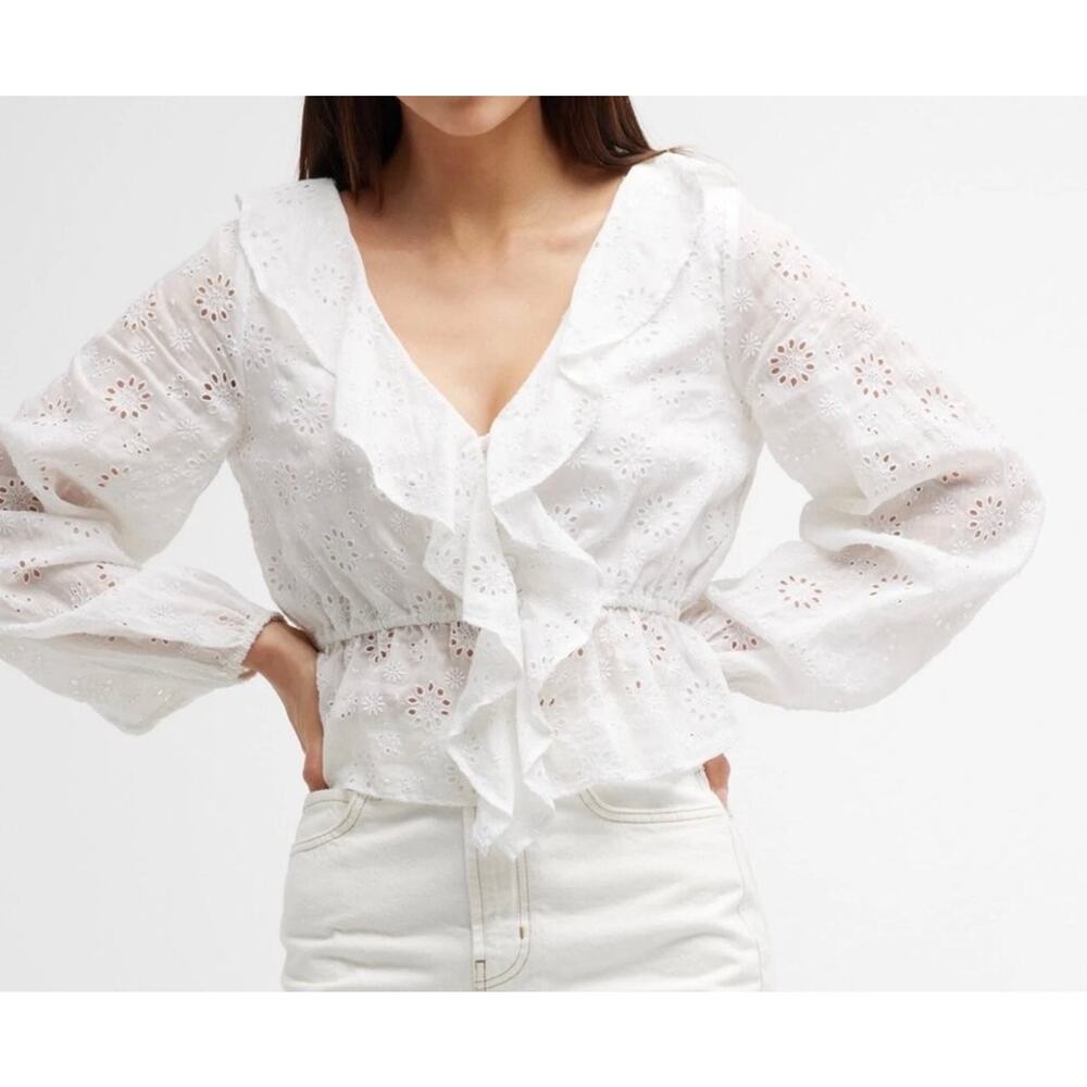 FRAME White Eyelet Ruffle Blouse - Size M
